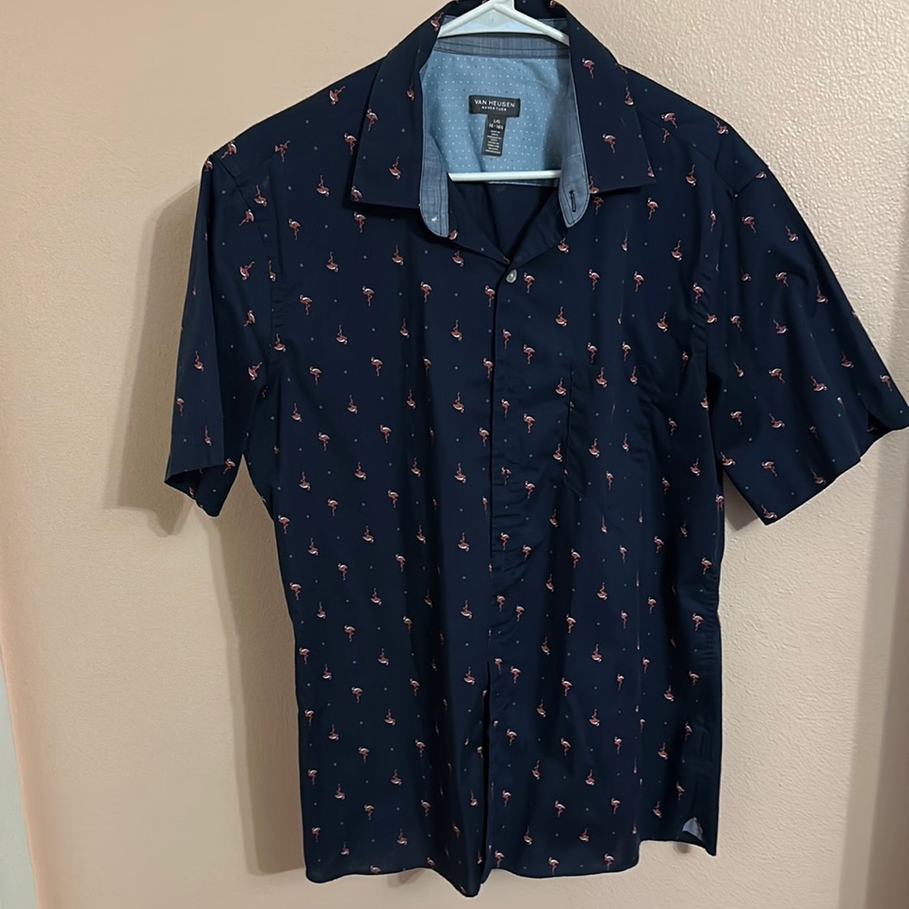 Men’s short sleeve button up with flamingo pattern